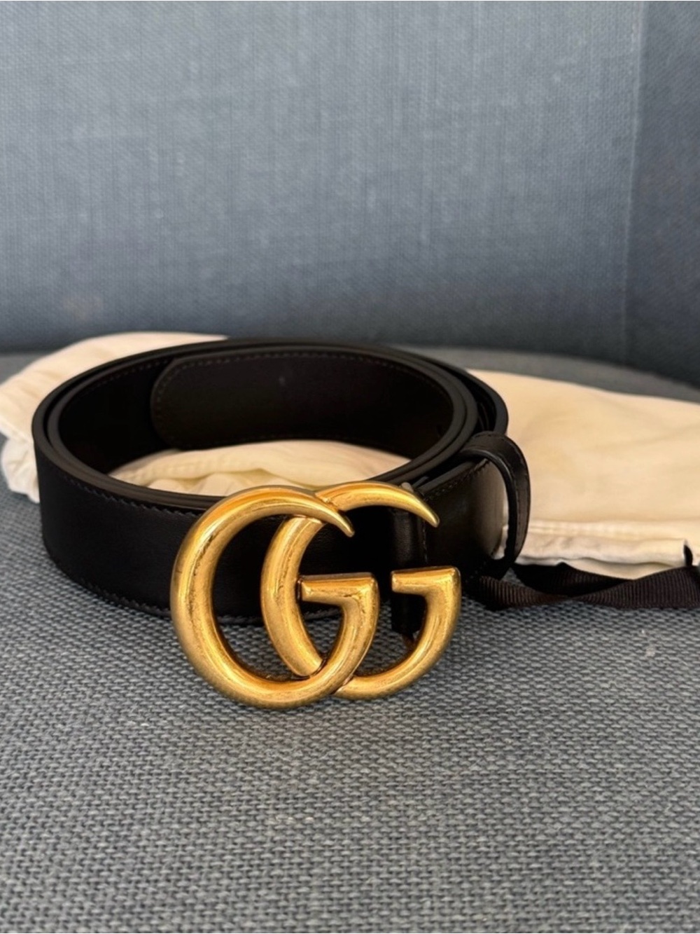 Gucci Black Leather Belt with Gold Double G Logo Buckle